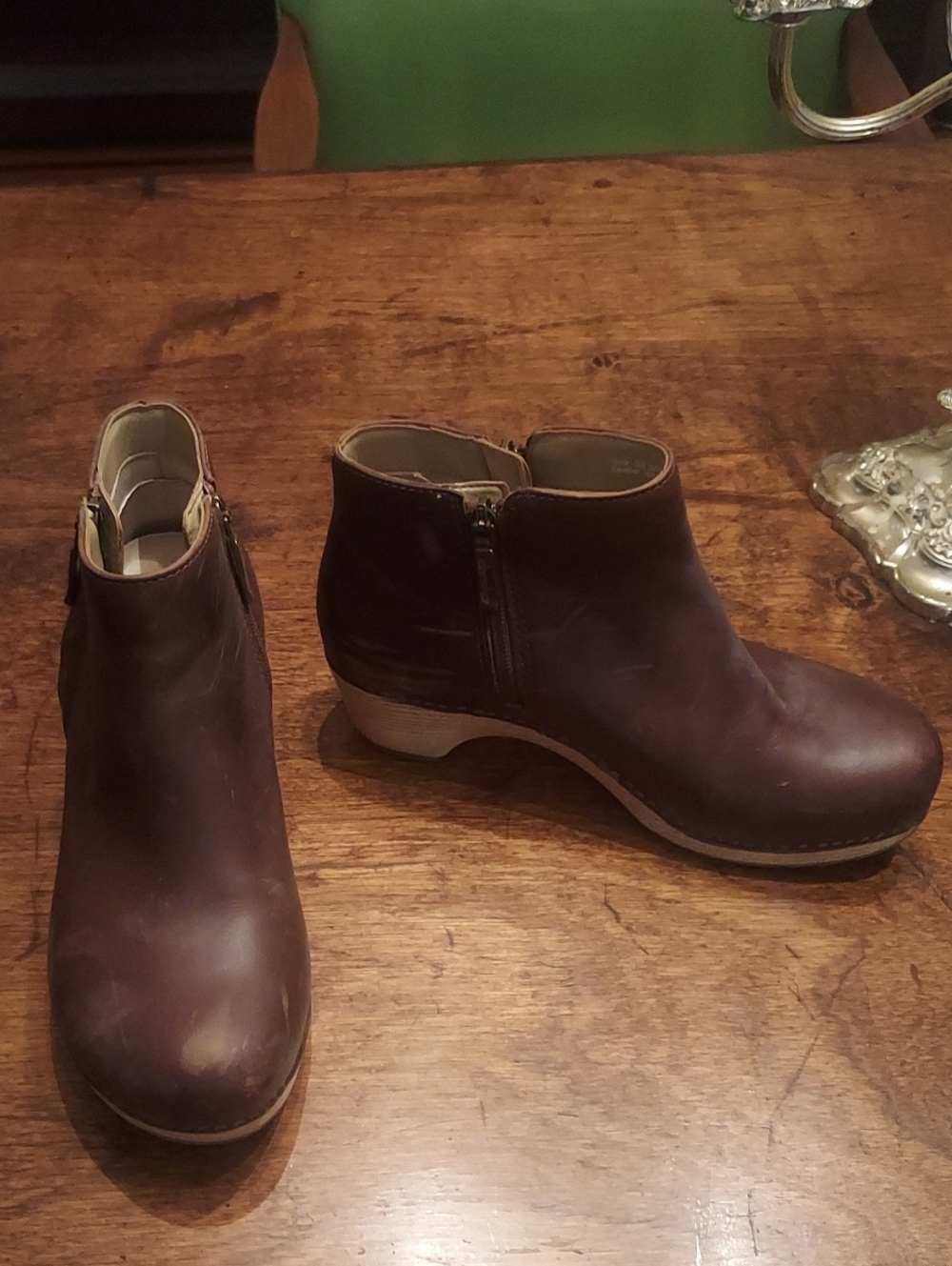 Women's Brown Leather Ankle Booties with Side Zip